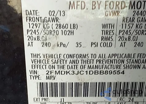 2013 Ford Edge Sel z USA, uszkodzony, nr VIN 2FMDK3JC1DBB89554